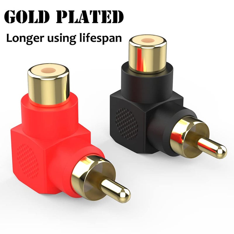 Warmstor RCA Male to Female Adapter Right Angle 4-Pack, RCA M/F Connector 90 Degree Elbow Gold-Plated (2 Black + 2 Red) - Image 3